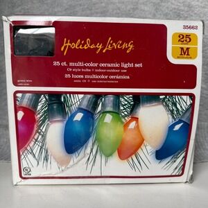 Holiday Living 25 Ct Multi-Color Ceramic C9 Christmas Light Set Green Wire 35662